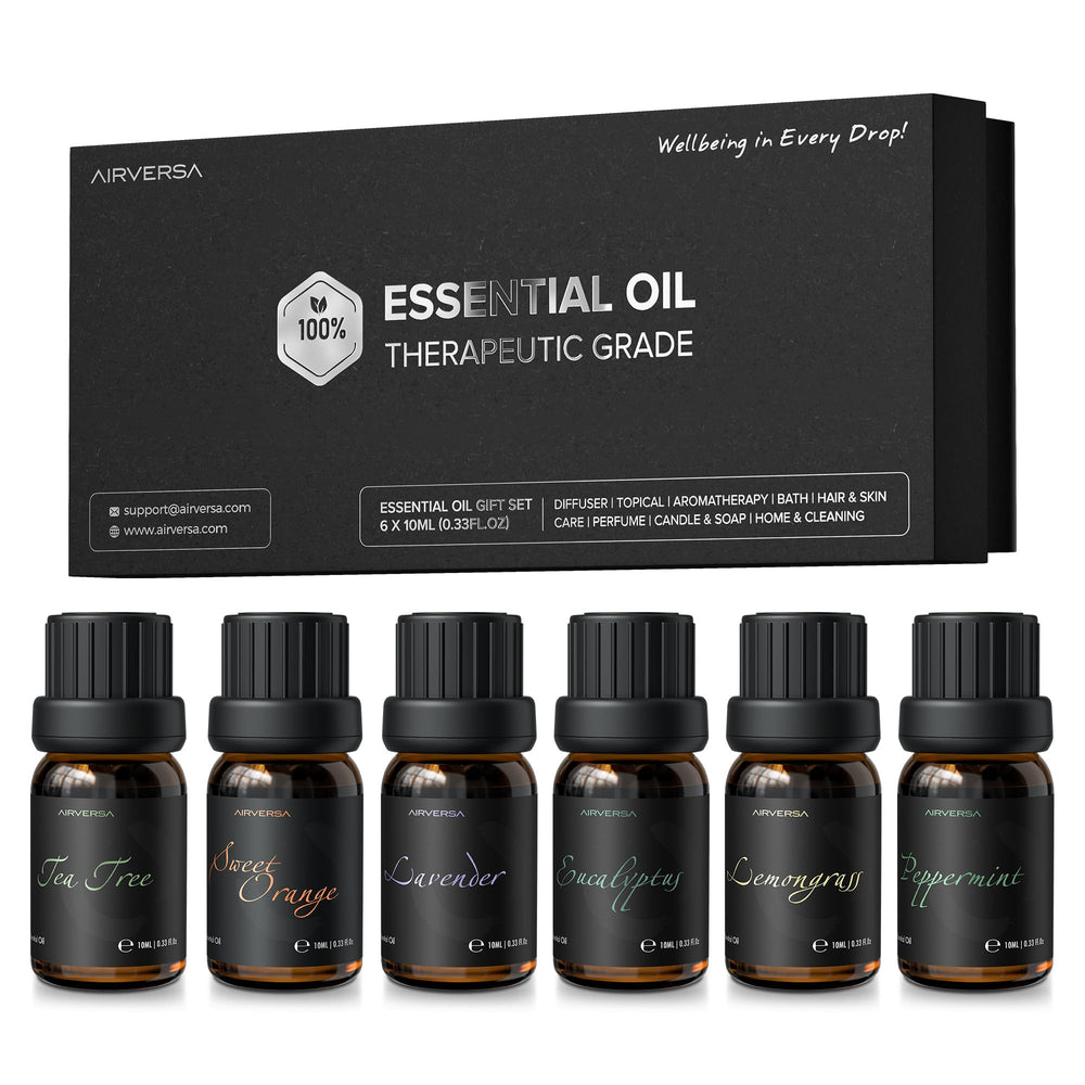 Airversa conjunto de seis aceites aromáticos para difusor, ideal para crear un ambiente relajante.
