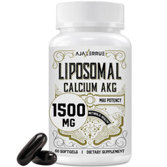 AJAXERRUE Liposomal Calcium AKG bottle front showing high-absorption supplement.