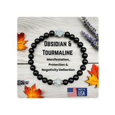 AKDNZ Obsidian Black Tourmaline Bracelet closeup shows glossy beads for daily confidence