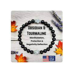 AKDNZ Obsidian Black Tourmaline Bracelet closeup shows glossy beads for daily confidence