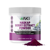 AKI ORGANIC Haskap Berry Extract Powder bottle closeup highlighting antioxidant potency