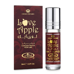 Al-Rehab Love Apple bottle pour highlights a crisp green apple opening for a fresh daily wear