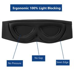 ALASKA BEAR Sleep Mask eye cups and nose cutout prevent pressure while sealing darkness.