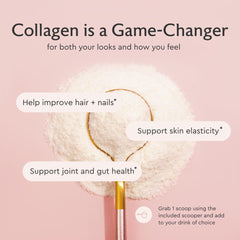 Alaya Naturals collagen powder in beverage; blends smoothly without clumps.