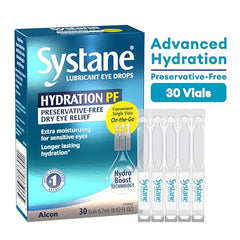 Closeup of Alcon Hydration dropper showing hyaluronate for advanced hydration.