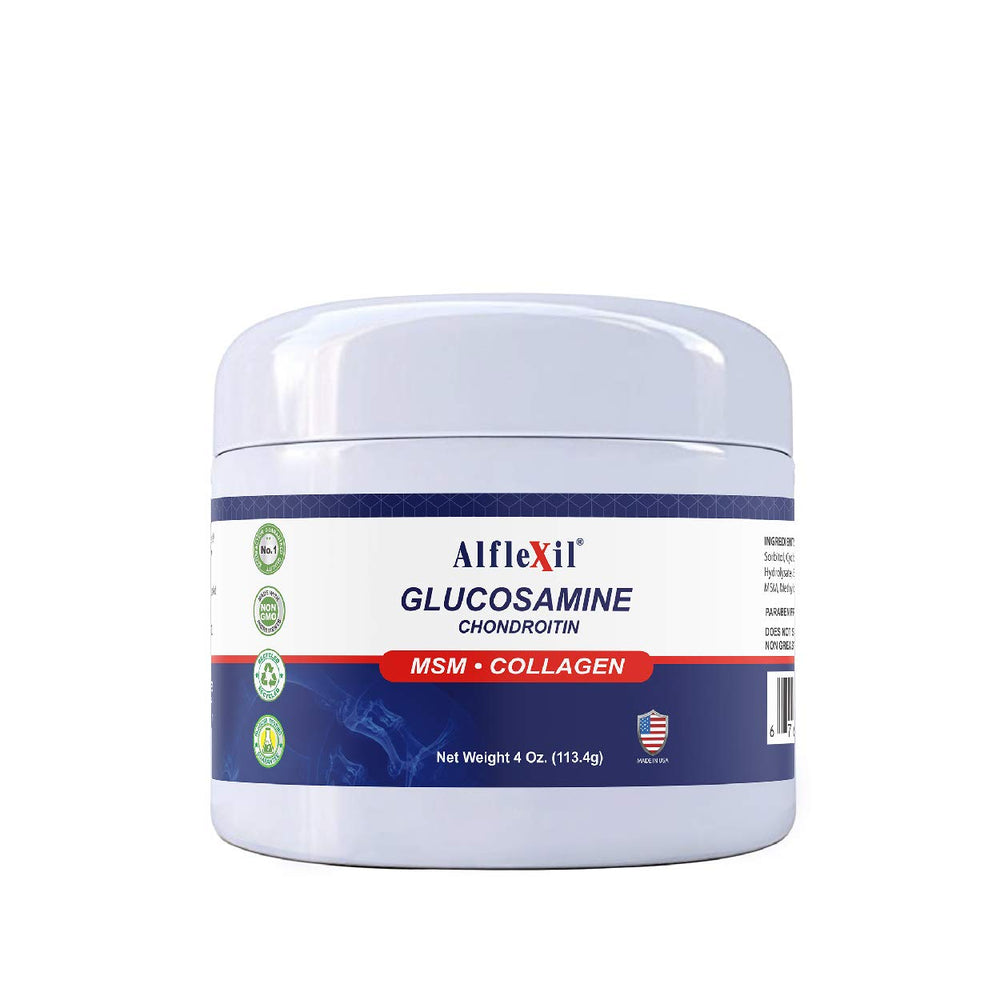 ALFLEXIL glucosamine chondroitin cream bottle for on-the-go joint support.
