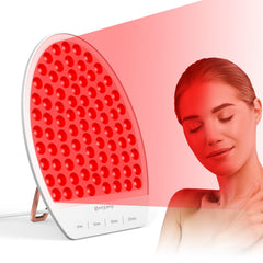 AlierGo red light panel focused on face and neck for surface tissue stimulation and improved circulation.