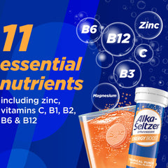 Alka-Seltzer Energy Boost sugar-free label indicating low calories