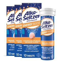 Alka-Seltzer Energy Boost tablet dissolving in water for quick energy