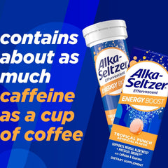 Alka-Seltzer Energy Boost tropical punch flavor for on-the-go refreshment