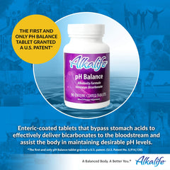 Alkalife bottle label highlights patent-backed formula and decades of development.