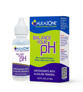 Alkazone Balance bottle pour showing alkaline mineral drops for improved hydration