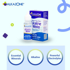 Glass of 8 oz water ready for Alkazone alkaline booster drop