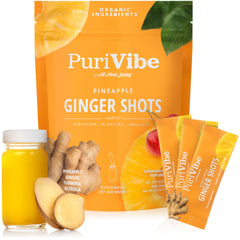 All About Juicing ginger shot bottle with pineapple and turmeric for daily energy and immune wellness