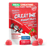 Allcoovita Creatine Monohydrate Gummies bottle with 120 strawberry gummies for on-the-go energy