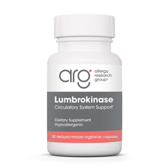 ARG Lumbrokinase bottle front emphasizing circulatory support for healthy blood flow
