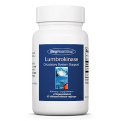 ARG lumbrokinase bottle front shows circulatory support benefits
