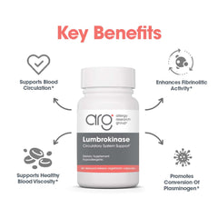 Nutrition label detail shows 32 mg lumbrokinase per capsule