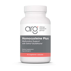 Allergy Research Group Homocysteine Plus bottle supports balanced homocysteine metabolism with Setria glutathione.