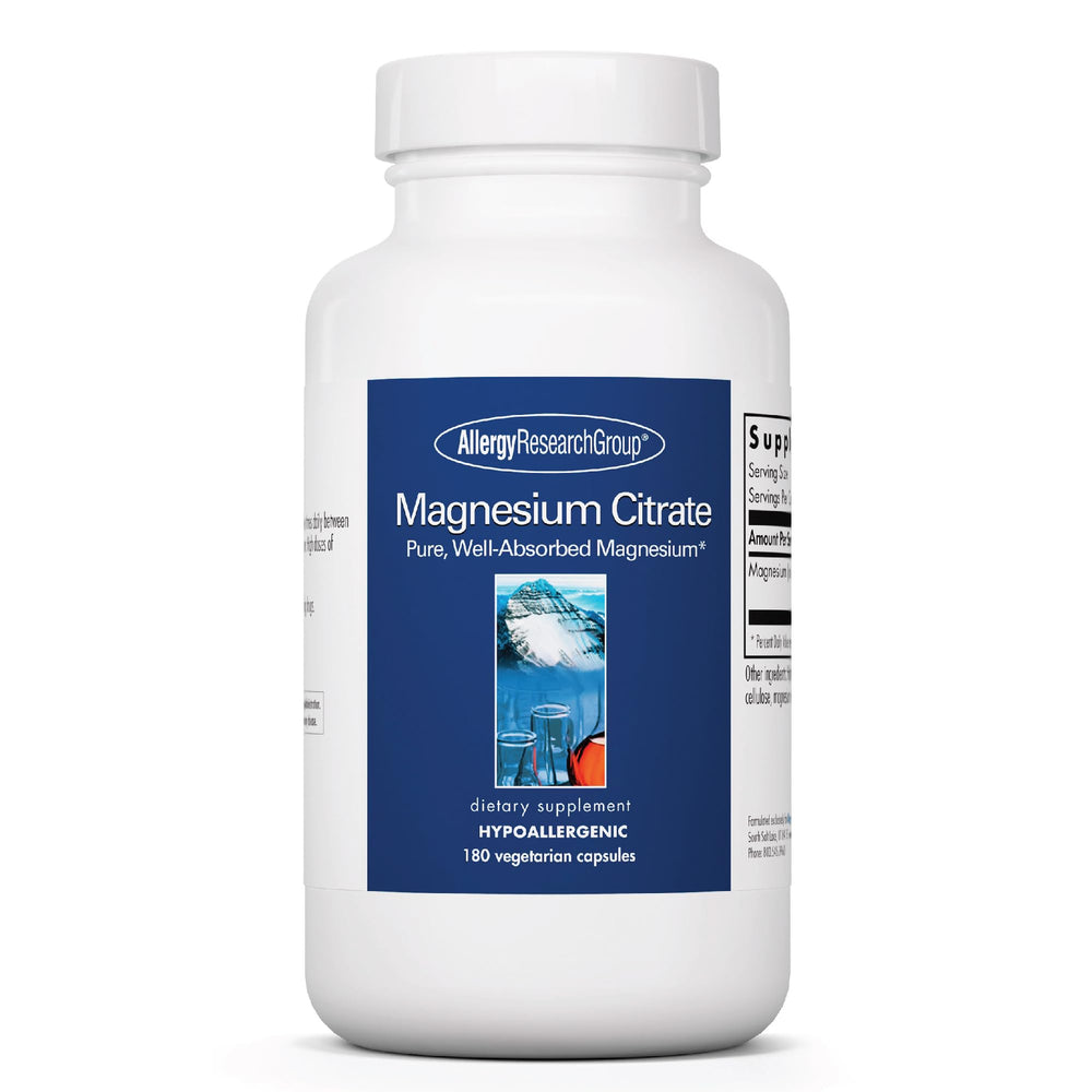 Allergy Research Group Magnesium Citrate capsules bottle front for daily calm support.