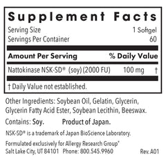 Allergy Research Group NSK-SD label highlights purity and potency for reliable supplementation.