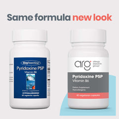 Pyridoxine P5P label on bottle signals hypoallergenic, doctor-developed vitamin B6 support.