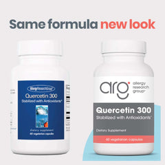 Allergy Research Group Quercetin 300 capsules close-up showing vegetarian formula.