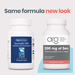 Allergy Research Group Zen label detail highlights 550 mg GABA and 200 mg L-Theanine per serving