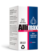 Allimax bottle front label reveals bioactive allicin for immune support
