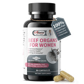 Alliwise beef organ supplement bottle shows the 7-in-1 formula for women's wellness.