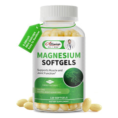 Alliwise Magnesium Glycinate softgels bottle front, highlighting easy daily intake