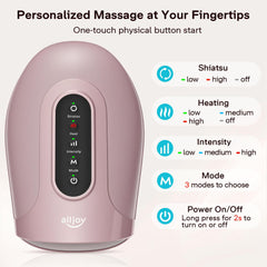 ALLJOY Roller kneading hand massager pink battery compartment highlighting long runtime