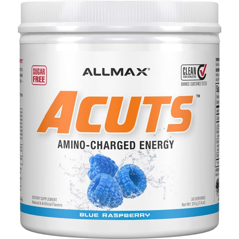 ALLMAX A:CUTS Blue Raspberry bottle pouring for quick energy before training