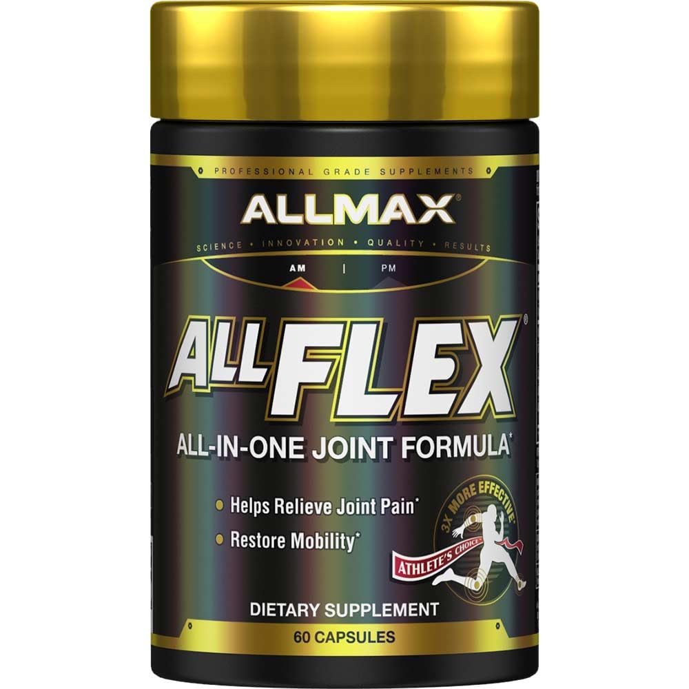ALLMAX ALLFLEX bottle close-up showing joint-support capsules for daily use