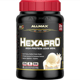Allmax HEXAPRO French Vanilla can front showing 21 servings and zero sugar for daily fueling