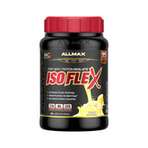 AllMax ISOFLEX Banana container front view, high-protein isolate benefit for workouts
