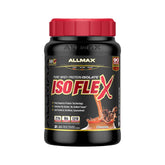 ALLMAX Isoflex chocolate powder; ultra-pure isolate for fast absorption.