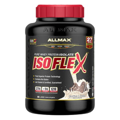ALLMAX ISOFLEX bottle pours into shaker for a high-protein shake