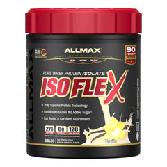 AllMax ISOFLEX bottle with label highlighting pure whey protein isolate for clean daily nutrition