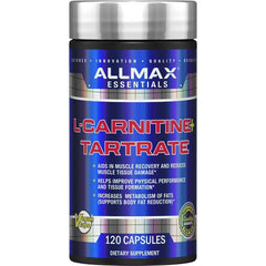AllMax L-Carnitine Tartrate bottle front with label, ideal for daily energy support.