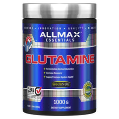 AllMAX L-Glutamine powder bottle for post-workout recovery and daily support