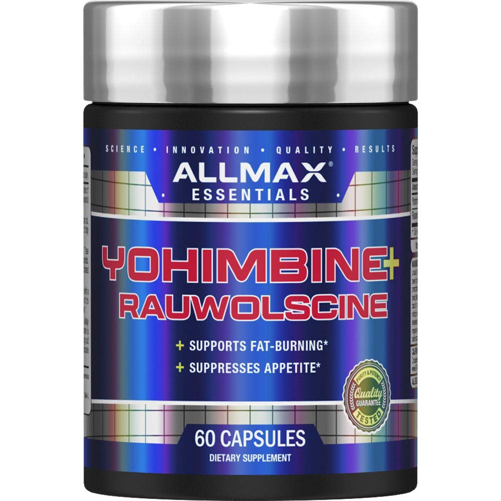 ALLMAX Yohimbine Rauwolscine bottle front highlighting premium pre-workout blend for workouts
