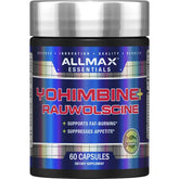 ALLMAX Yohimbine Rauwolscine bottle front highlighting premium pre-workout blend for workouts