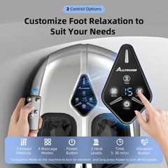ALLYOUGER remote control shown for quick, on-the-fly massage adjustments.