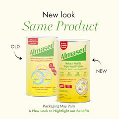 Almased Original shake in a glass shows creamy texture