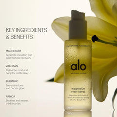 Alo Magnesium Reset spray applied to skin for quick calm during wind-down