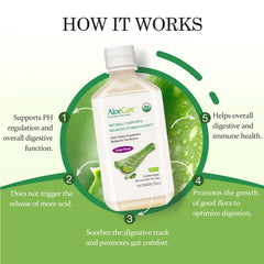 AloeCure bottle being poured for refreshing digestive support