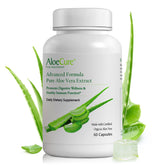 AloeCure Organic Aloe Vera Capsules bottle focused on inner leaf gel for digestion