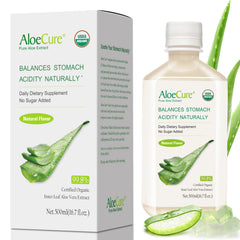 AloeCure Organic Aloe Vera Juice bottle showcasing pure, natural color and clarity for digestion support