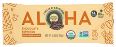 Aloha chocolate espresso bar close-up highlighting organic ingredients for on-the-go snacking.